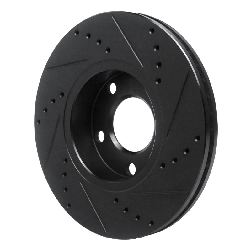 R1 85-91 Audi 200 Quattro Front Left Drilled & Slotted Black Brake Rotor