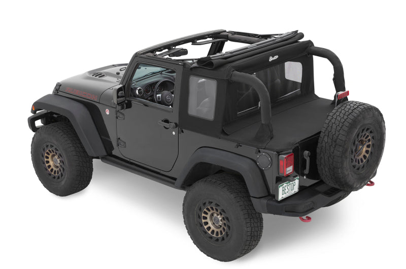 Bestop 07-18 Jeep Wrangler JK 2-Door Halftop Soft Top (Premium Black Twill)