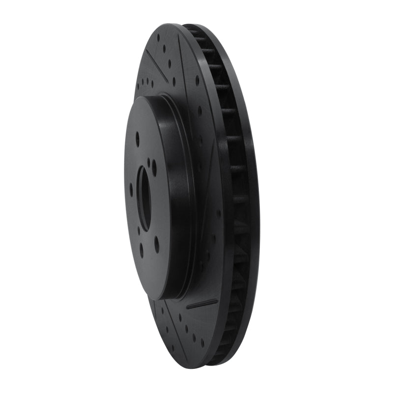 R1 04-09 Lexus RX350 Front Right Drilled & Slotted Black Brake Rotor