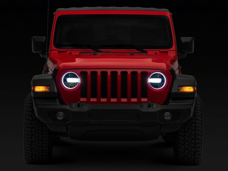 Raxiom 18-23 Jeep Wrangler JL Axial Series 9-In LED Headlights- Black Housing (Clear Lens)