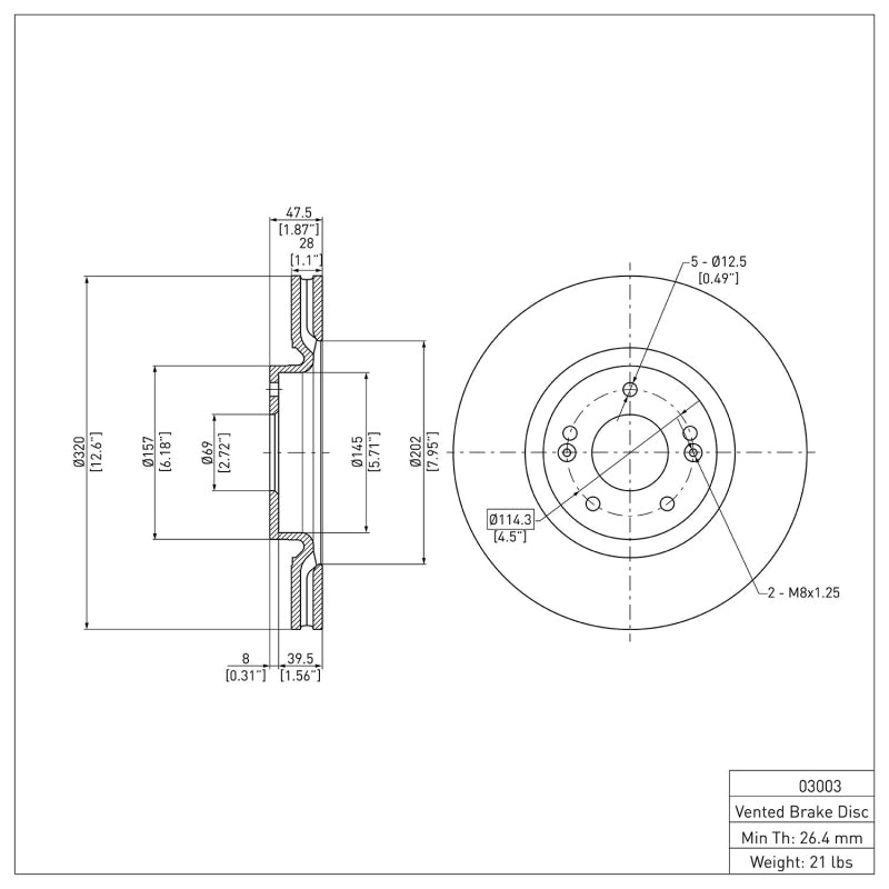 R1 2011-2025 Hyundai AZERA Front Brake Rotor