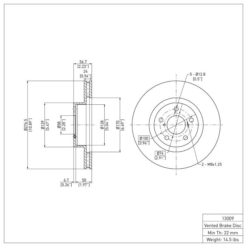 R1 1990-2016 Saab 9-2X Front Brake Rotor