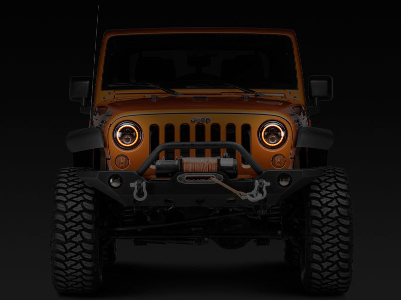 Raxiom 97-18 Jeep Wrangler TJ/JK Axial Halo Headlights w/ DRL Amber Signals- Black Hsng (Clear Lens)