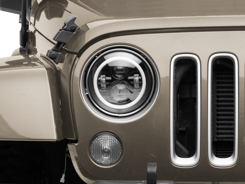 Raxiom 97-18 Jeep Wrangler TJ/JK Axial 7-Inch LED Headlights w/RGB Halo- Black Housing (Clear Lens)
