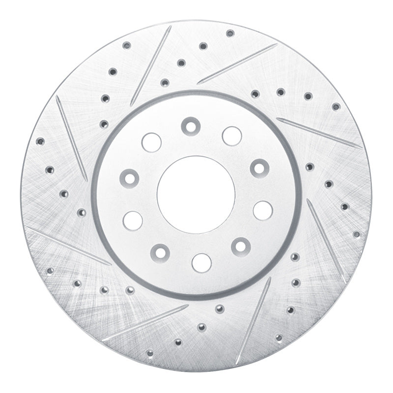 R1 14-20 Cadillac CT6 Front Left Drilled & Slotted Silver Brake Rotor