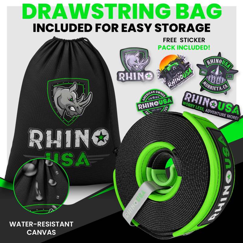Rhino USA Recovery Tow Strap 3Inx30Ft (Green)