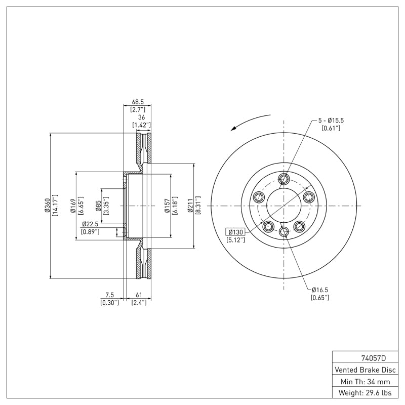 R1 11-18 Porsche Cayenne Left Front Brake Rotor