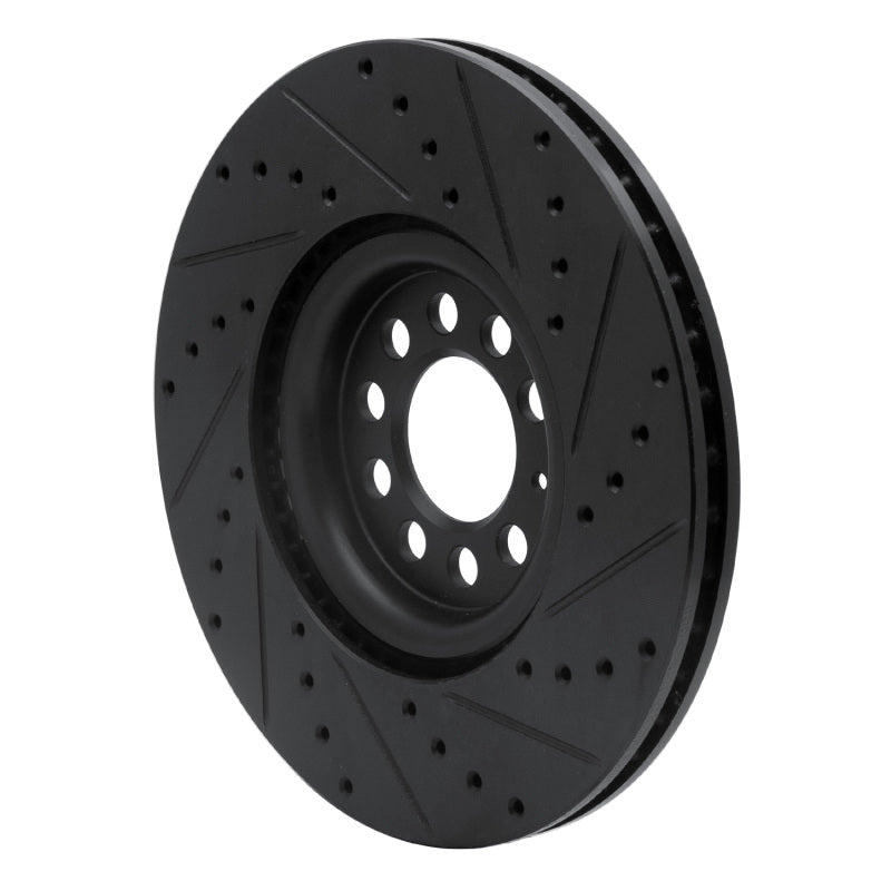 R1 00-06 Audi TT Quattro Front Left Drilled & Slotted Black Brake Rotor