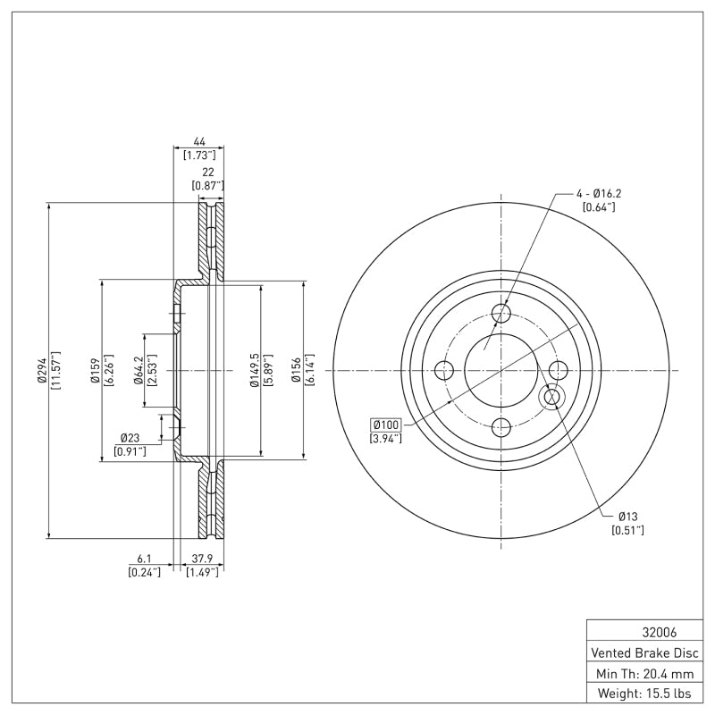 R1 07-15 Mini Cooper (Excl Clubman) Front Brake Rotor