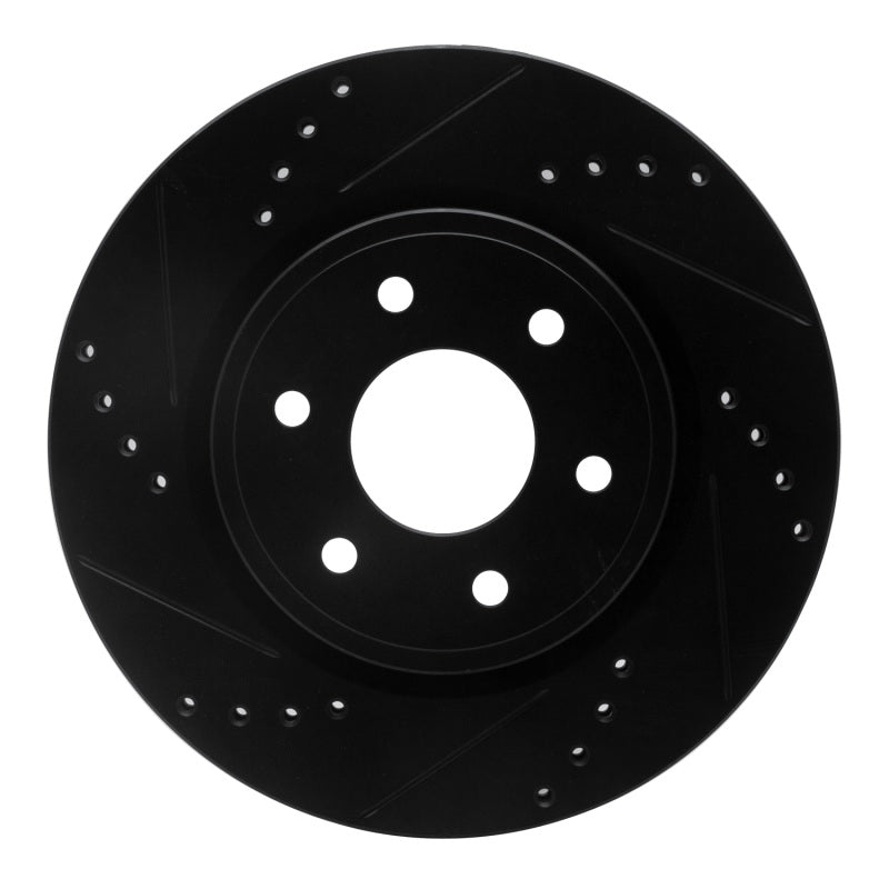 R1 05-25 Nissan Pathfinder Front Left Drilled & Slotted Black Brake Rotor