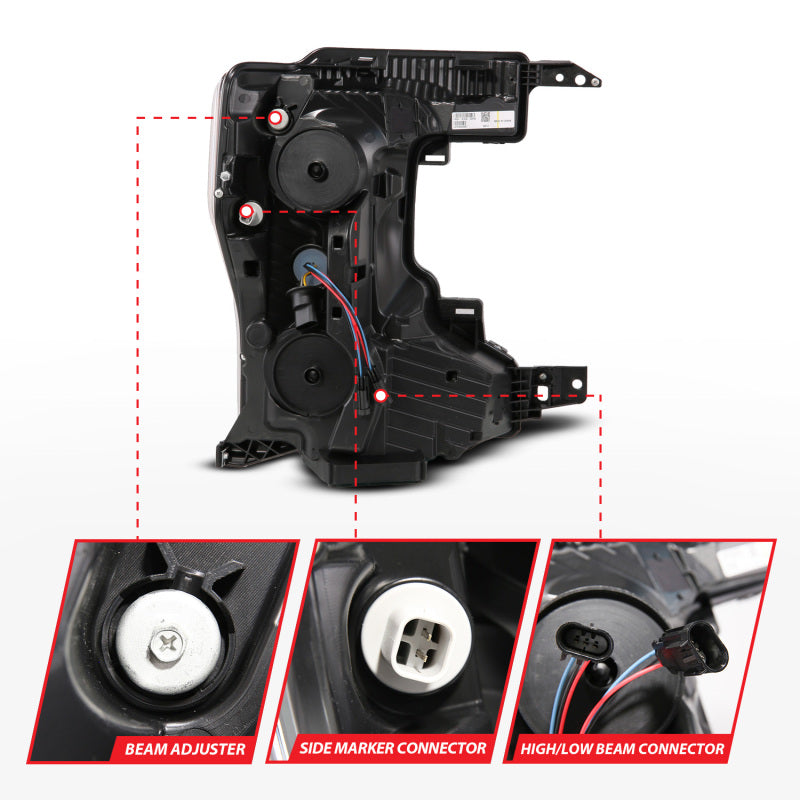ANZO 20-22 Ford Super Duty (Halogen) Z-Series Full LED Proj Headlights SeqSig - Driver Side ONLY