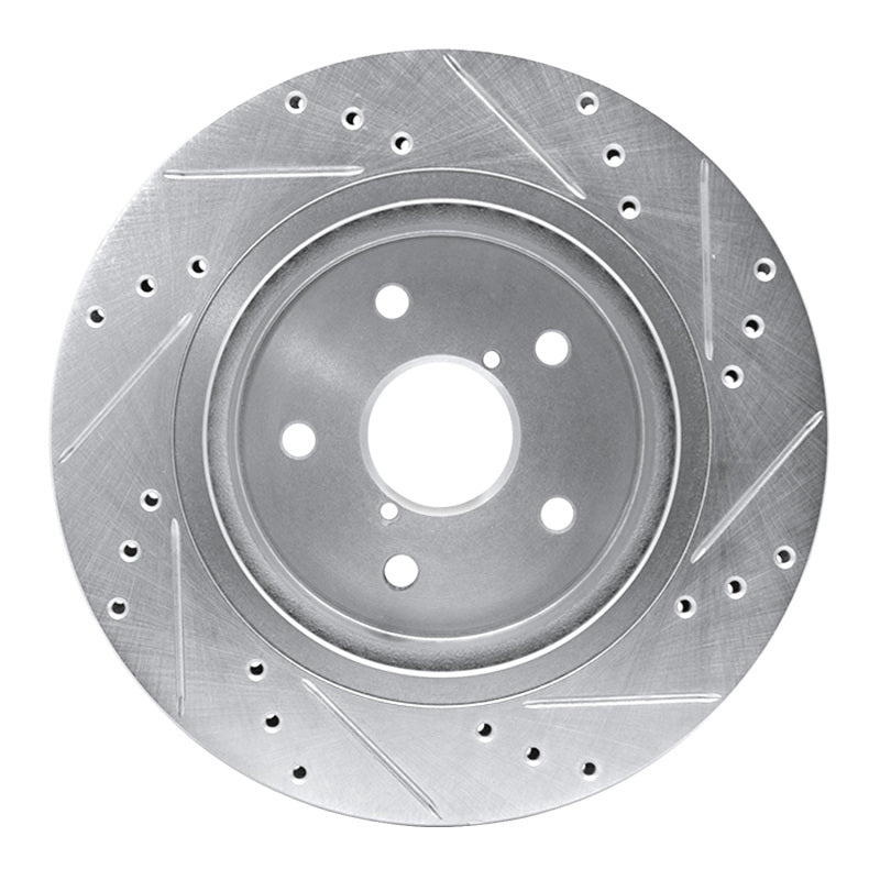 R1 2015-2025 Subaru Outback Rear Left Drilled & Slotted Silver Brake Rotor