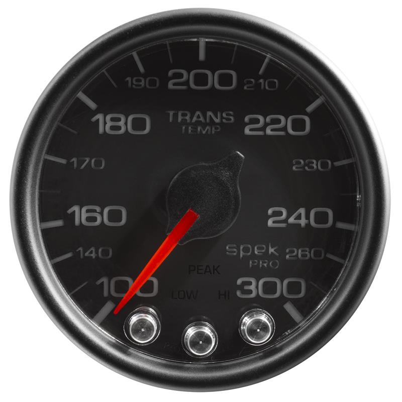 Autometer Spek-Pro Gauge Trans Temp 2 1/16in 300f Stepper Motor W/Peak & Warn Blk/Blk
