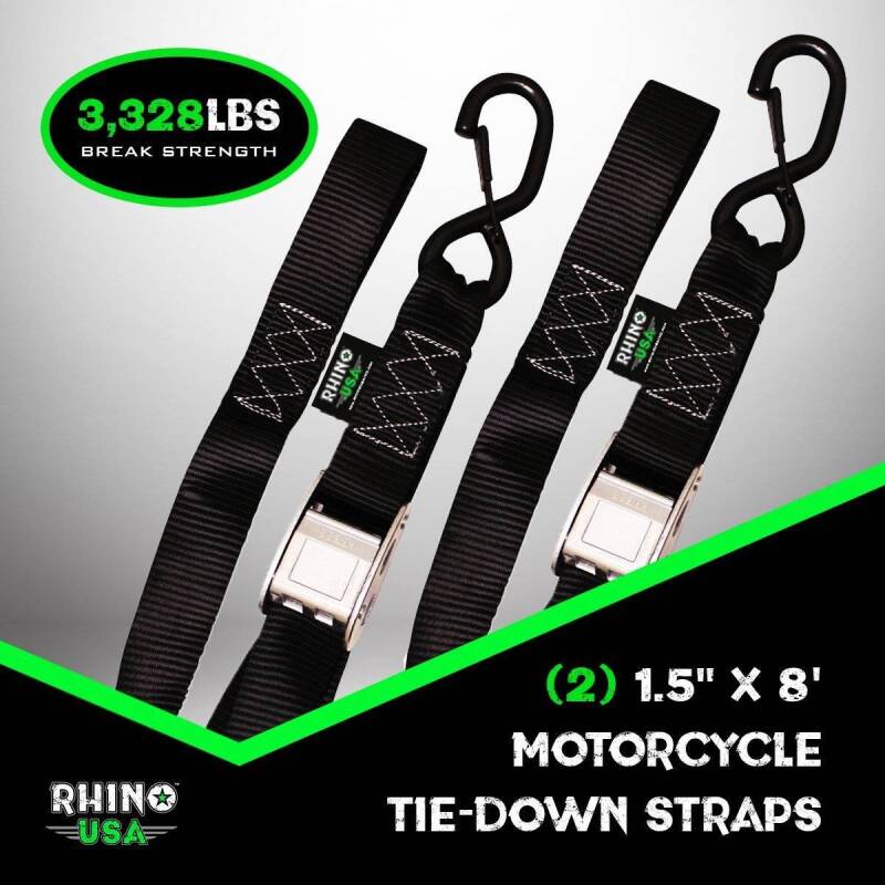 Rhino USA Cambuckle Motorcycle Tiedown Straps 2-Pack (Red) 1.5In X 8Ft