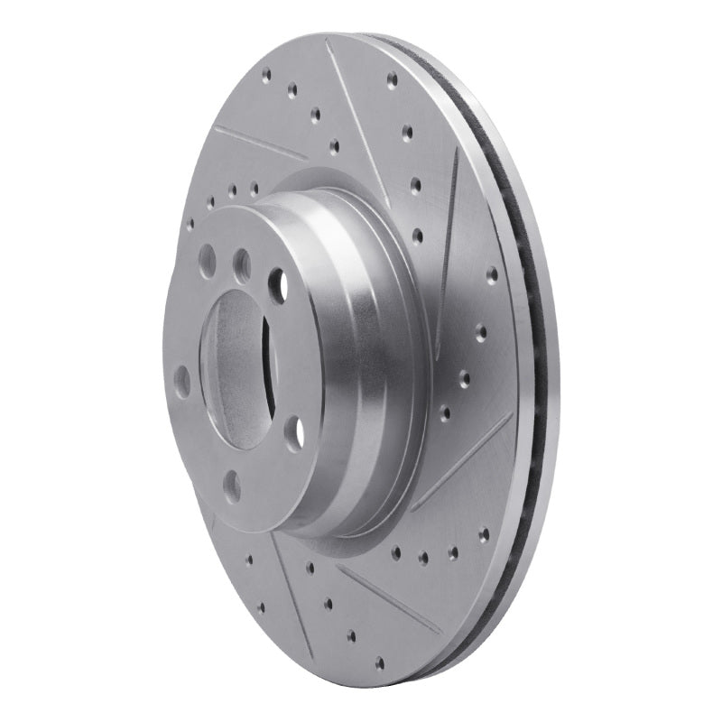 R1 12-18 BMW 330e Front Right Drilled & Slotted Silver Brake Rotor