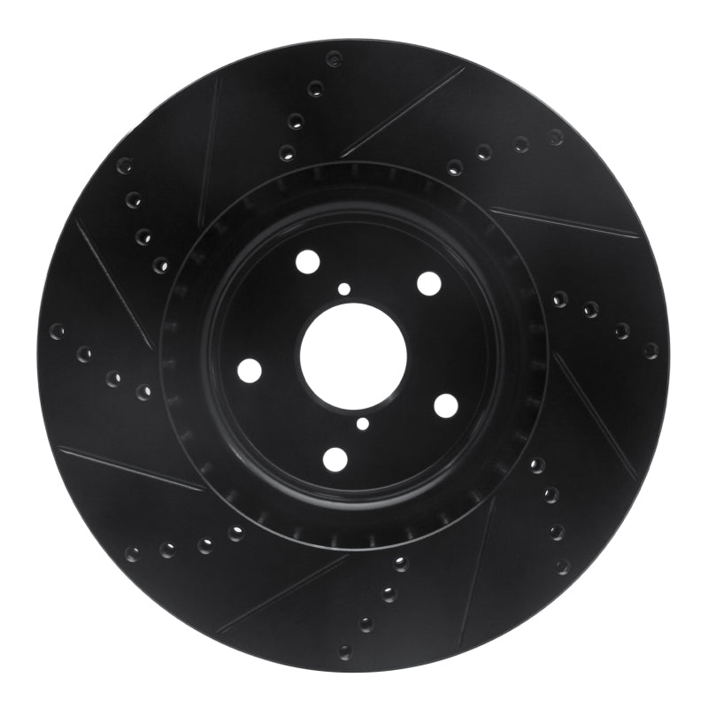 R1 05-17 Subaru WRX STI Front Right Drilled & Slotted Black Brake Rotor