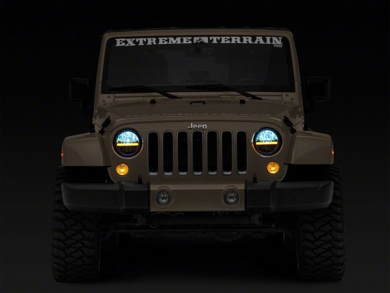 Raxiom 97-18 Jeep Wrangler TJ & JK Axial 7-In LED Headlights w/ DRL - Black Housing (Clear Lens)