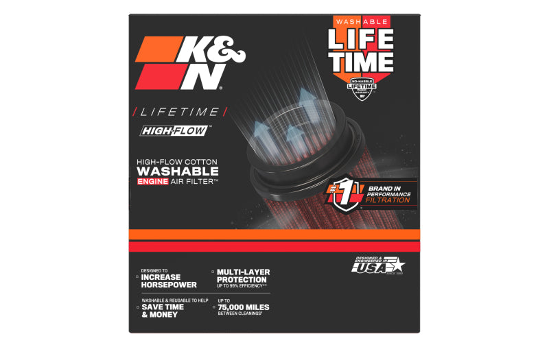 K&N Universal Clamp-On Air Filter 3-1/8in FLG / 4-15/16in B / 3-1/2in T / 4-3/8in H
