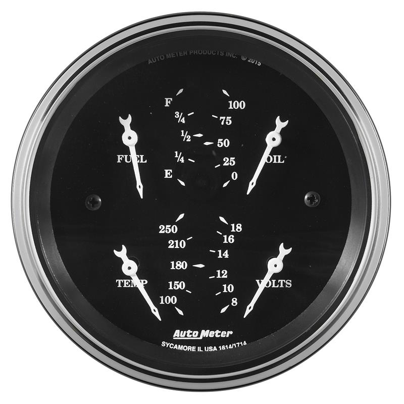 Auto Meter Gauge Dual Fuel & OILP 3 3/8in 240E-33F & 100psi Elec Old Tyme Blk