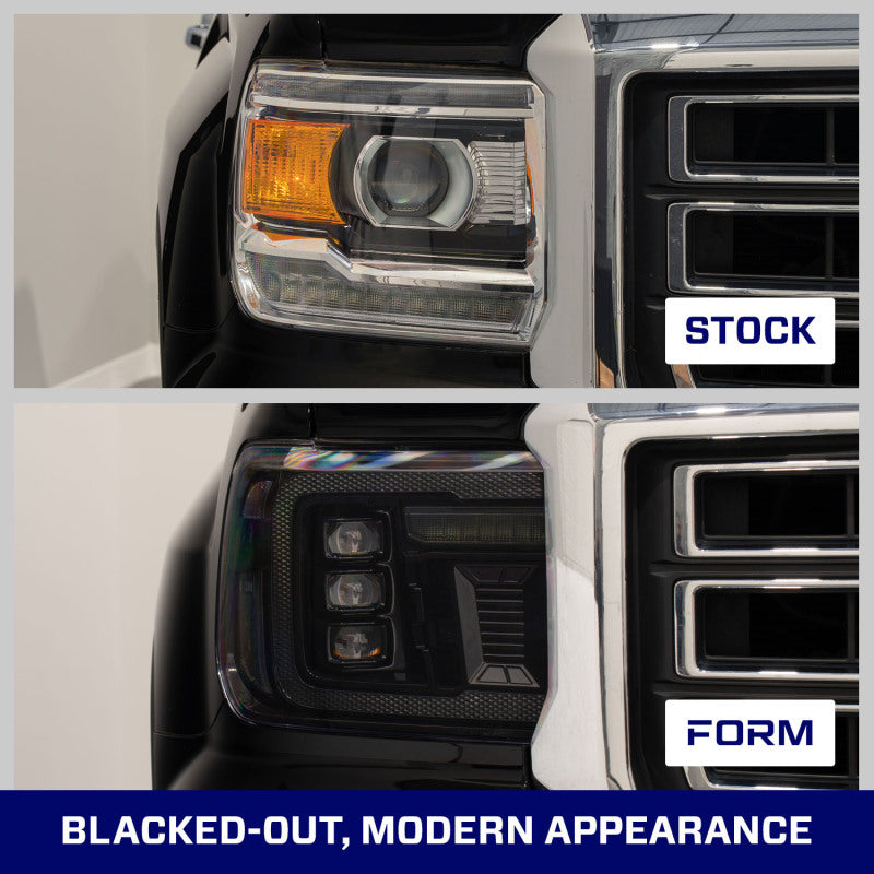 Form Lighting 2014+ GMC Sierra 1500/2500/3500 LED Projector Headlights Amber DRL (Pair)