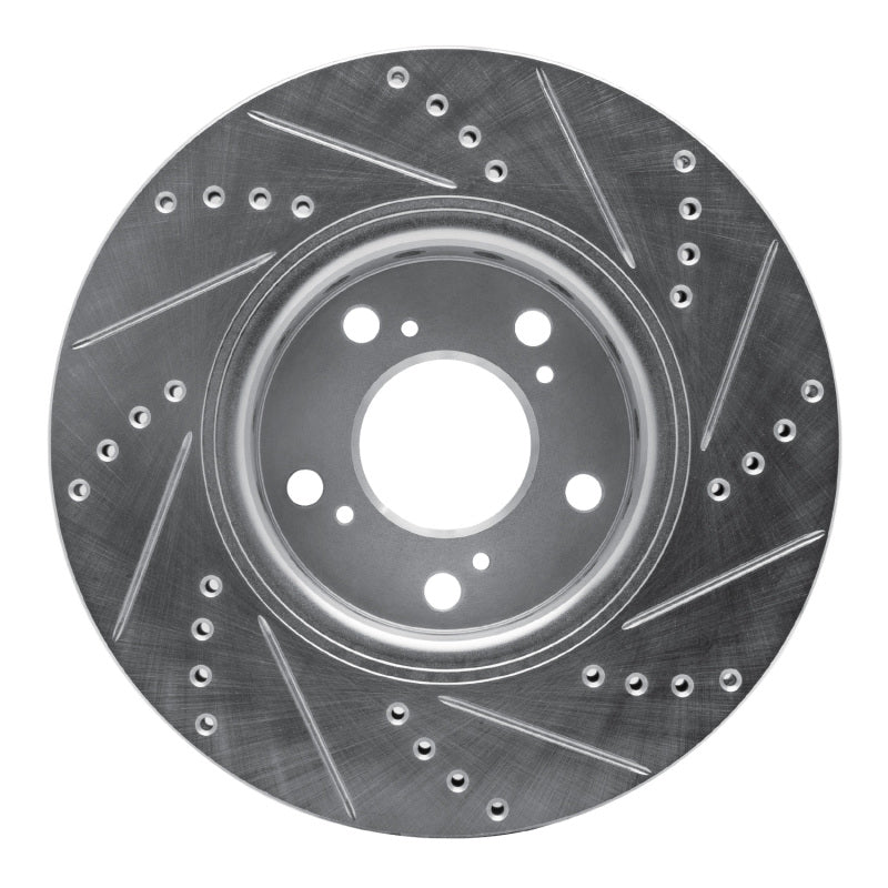 R1 14-20 Acura RLX Front Left Drilled & Slotted Silver Brake Rotor