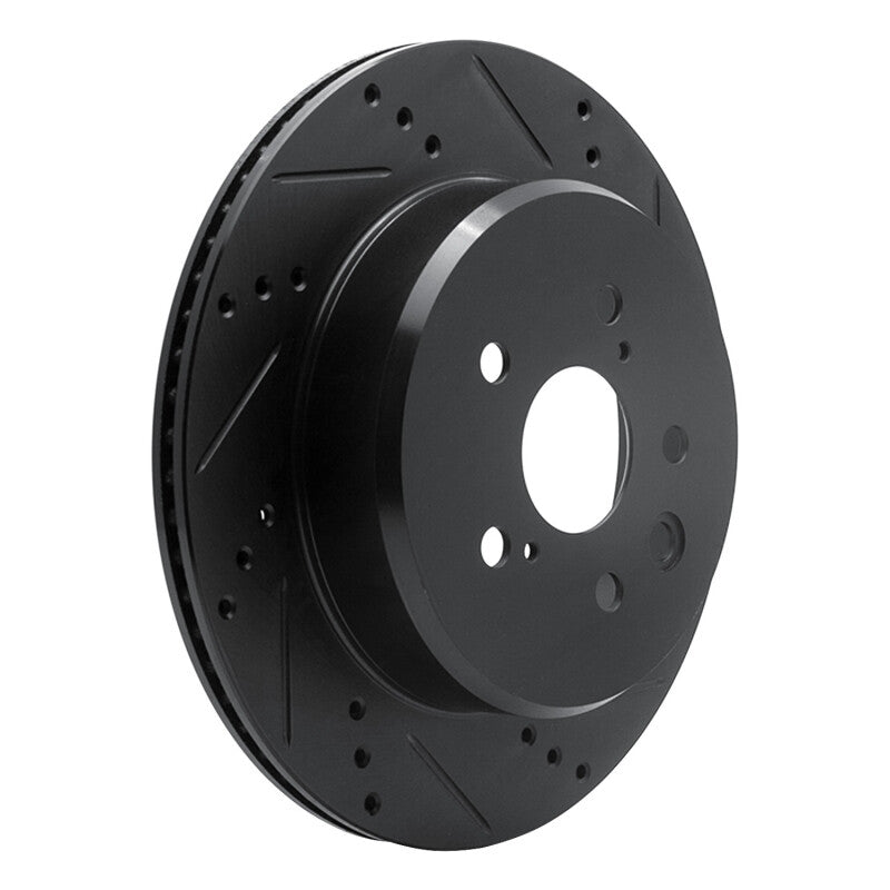 R1 06-20 Lexus IS250 Rear Right Drilled & Slotted Black Brake Rotor