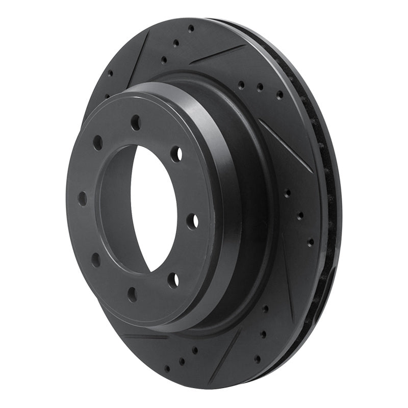 R1 12-21 Nissan NV1500 Rear Left Drilled & Slotted Black Brake Rotor