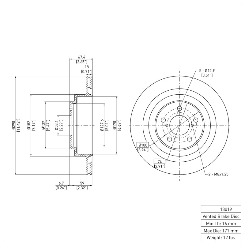 R1 05-09 Subaru Impreza Rear Brake Rotor