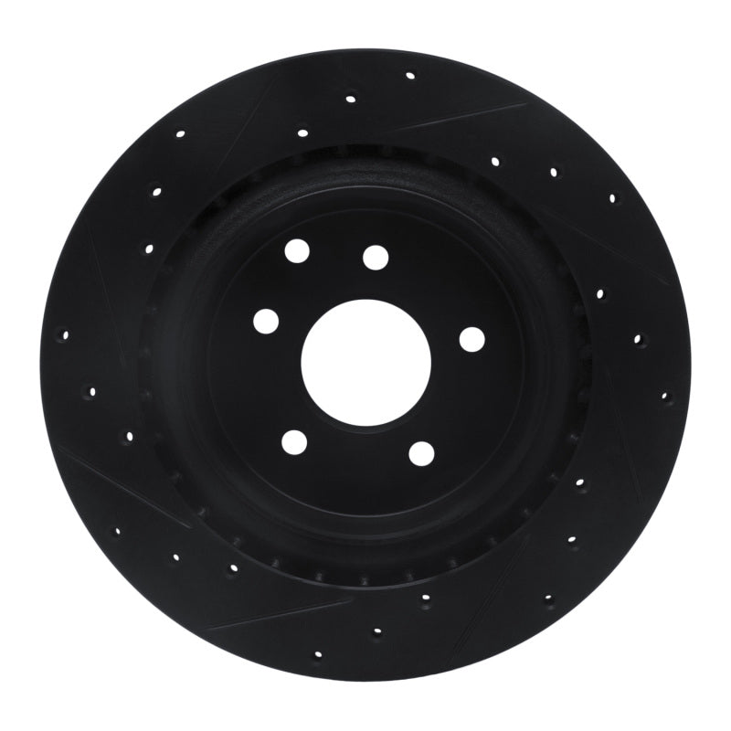 R1 03-08 Infiniti G35 Rear Right Drilled & Slotted Black Brake Rotor