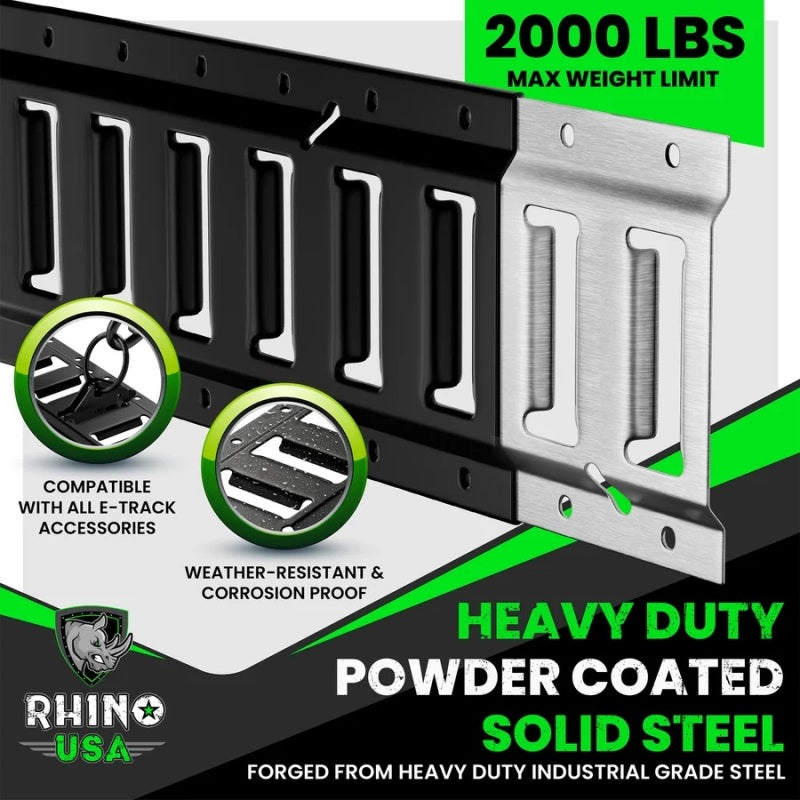 Rhino USA 5Ft E-Track Tie-Down Rails, Black (4 Pack)