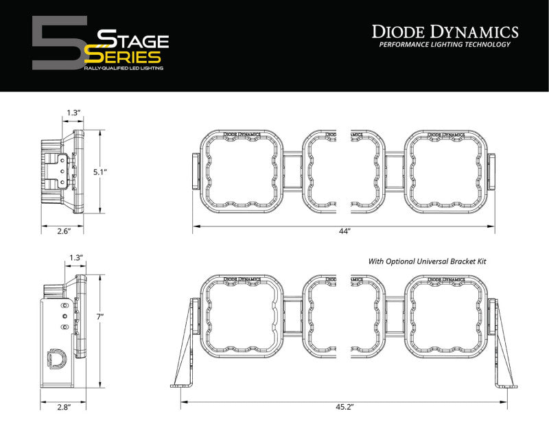 Diode Dynamics SS5 Sport Universal CrossLink 7-Pod Lightbar - White Combo