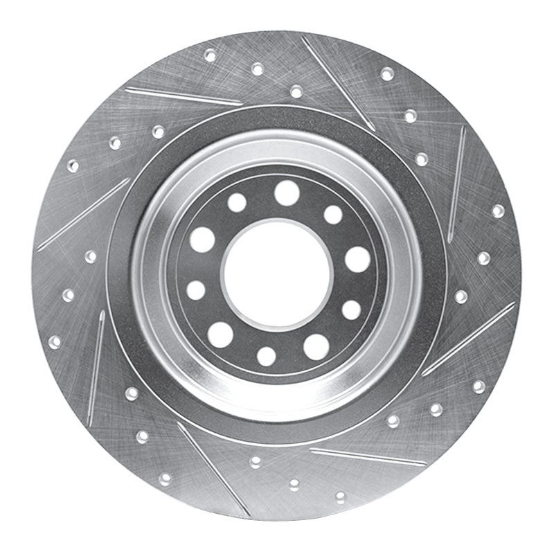 R1 14-23 Jeep Cherokee Rear Left Drilled & Slotted Silver Brake Rotor
