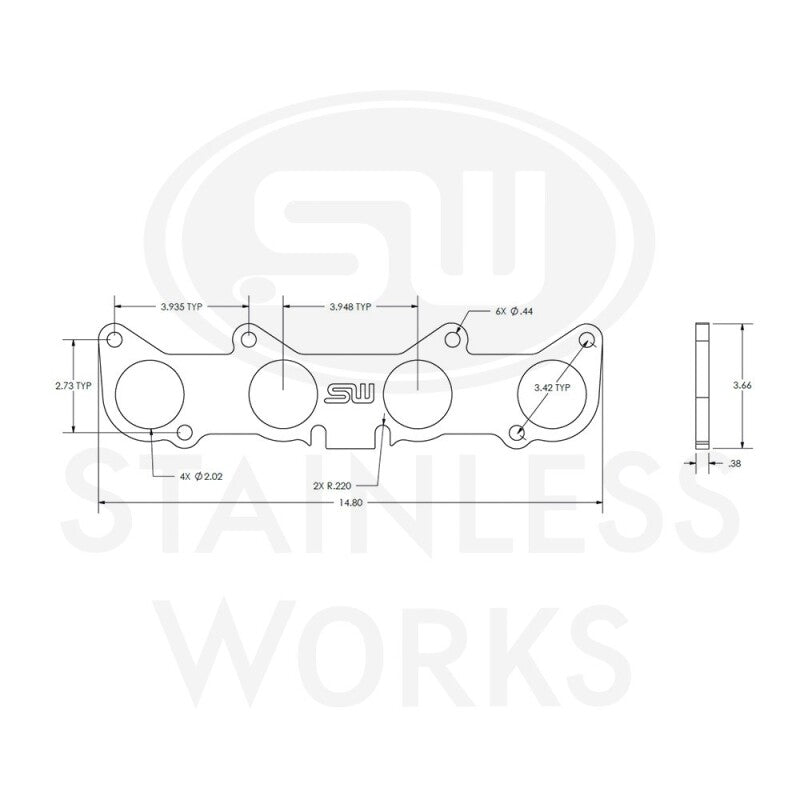 Stainless Works Ford 5.2L/5.0L Coyote Round Port Shaped Header 304SS Exhaust Flanges 2in Primaries