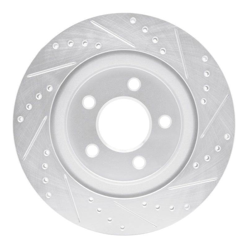 R1 05-14 Ford Mustang Rear Left Drilled & Slotted Silver Brake Rotor