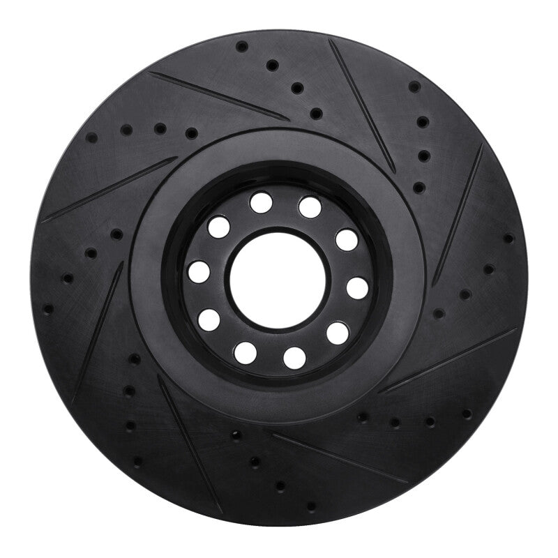 R1 00-03 Audi A8 Front Left Drilled & Slotted Black Brake Rotor