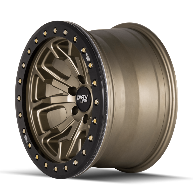 Dirty Life 9303 DT-1 17x9 / 5x127 BP / -12mm Offset / 78.1mm Hub Satin Gold Wheel - Sim. Beadlock