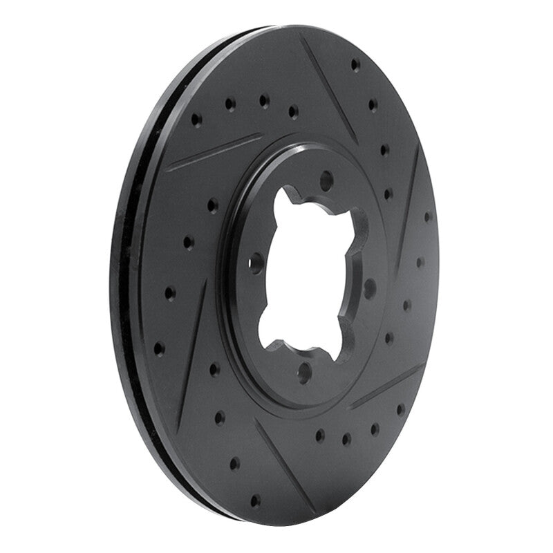 R1 82-85 Toyota Celica Front Right Drilled & Slotted Black Brake Rotor