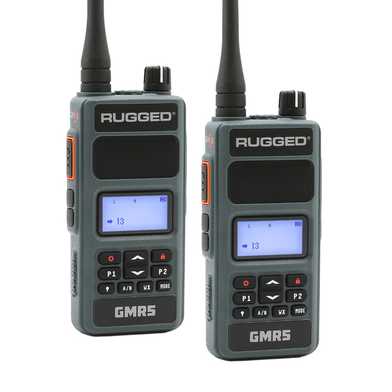 Rugged Radios GMR5-X - 5W GMRS Handheld Radio - Waterproof w/ XL Battery - 2 Pack