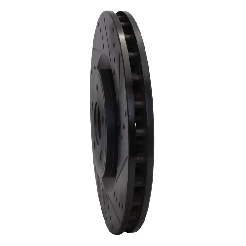 R1 08-15 Mitsubishi Lancer Front Right Drilled & Slotted Black Brake Rotor