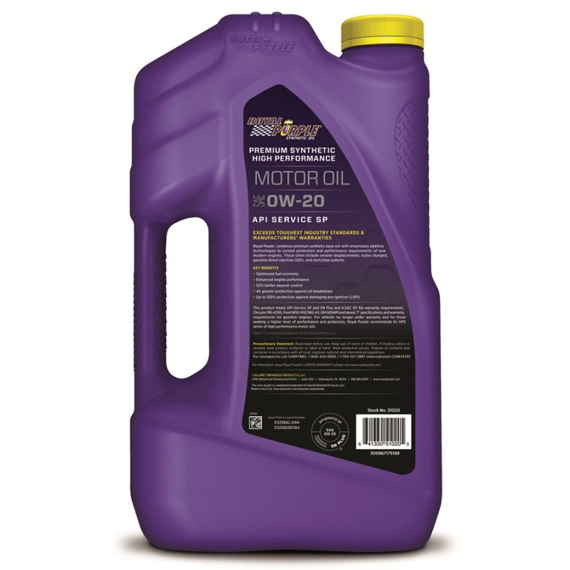 Royal Purple Premium Synthetic High Performance Multi-Grade 0W20 Motor Oil - 5 Quart