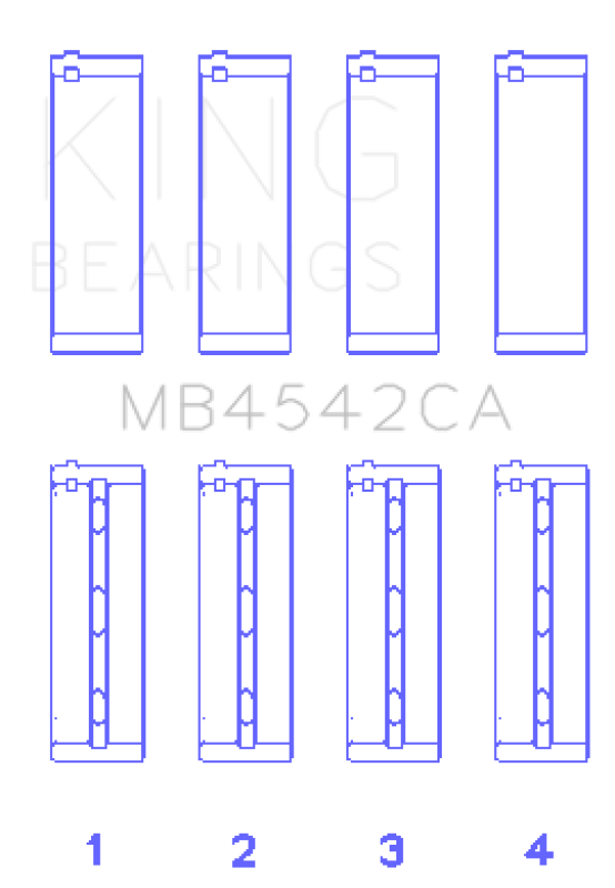 King Nissan VQ20DE, VQ25DD, VQ30DE/DD/DET, VQ35DE (Size Standard) Crankshaft Main Bearing (Set of 4)