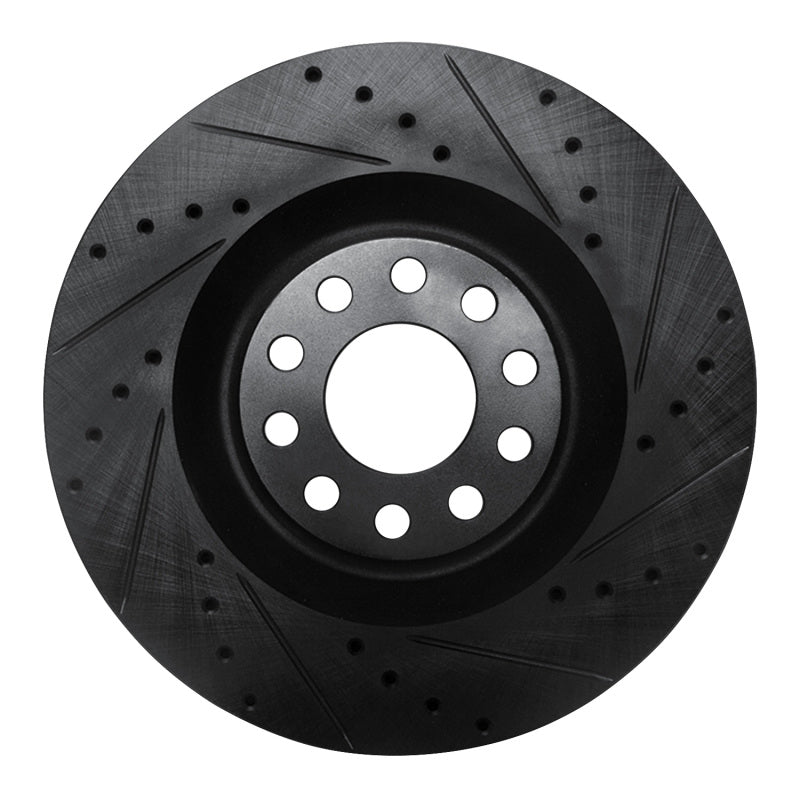 R1 01-03 Audi S8 Front Right Drilled & Slotted Black Brake Rotor