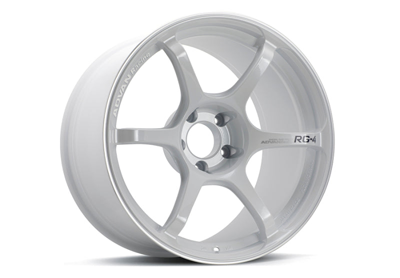 Advan RG-4 18x8 +47 5x100 Racing White Metallic and Ring Wheel