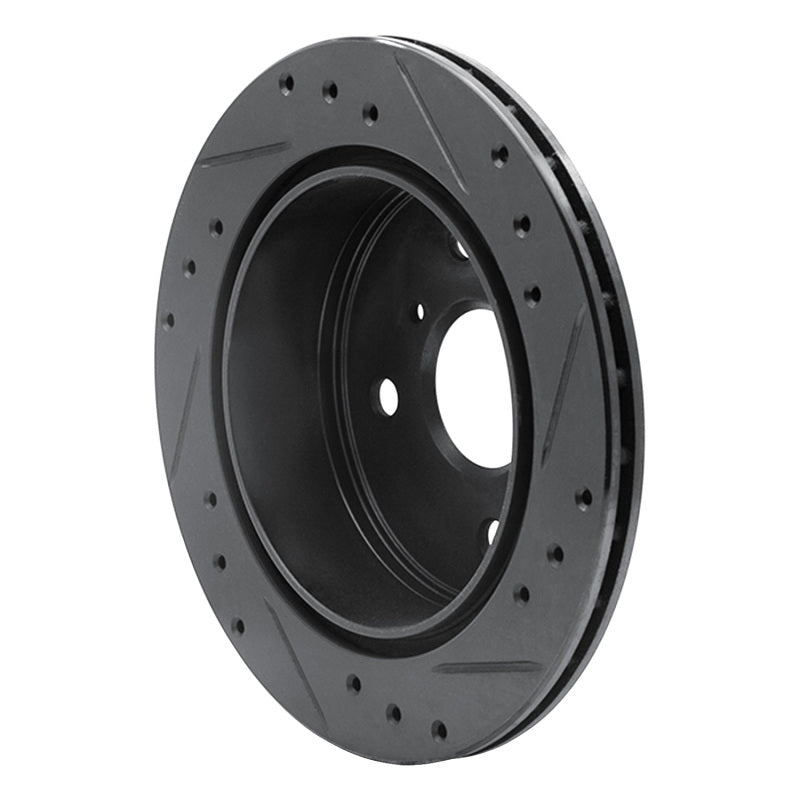 R1 84-88 Toyota Cressida Rear Left Drilled & Slotted Black Brake Rotor