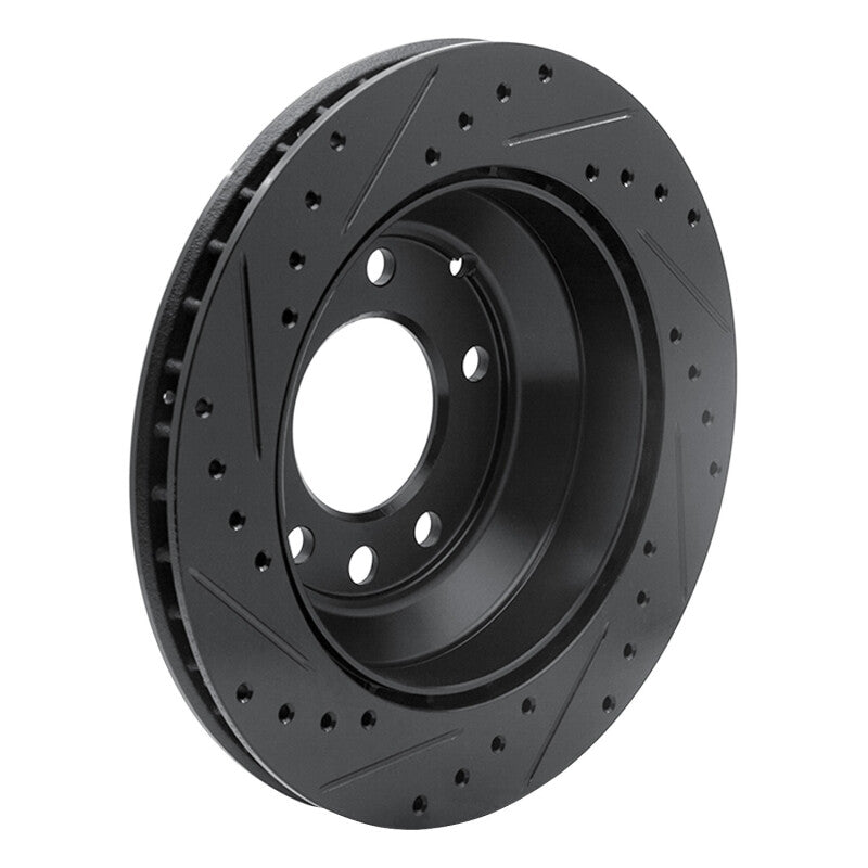 R1 03-18 Audi Q7 Rear Right Drilled & Slotted Black Brake Rotor