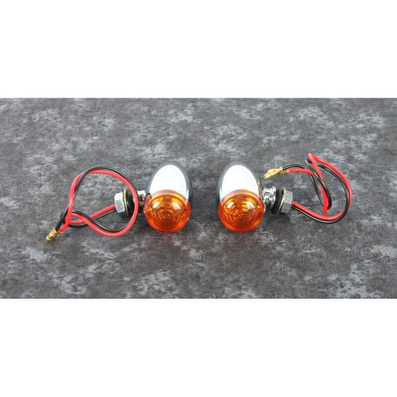 Bikers Choice 1 Inch Dia Chrome Smooth Bullet Marker Light Dual Filament Amber Lens Pr Universal