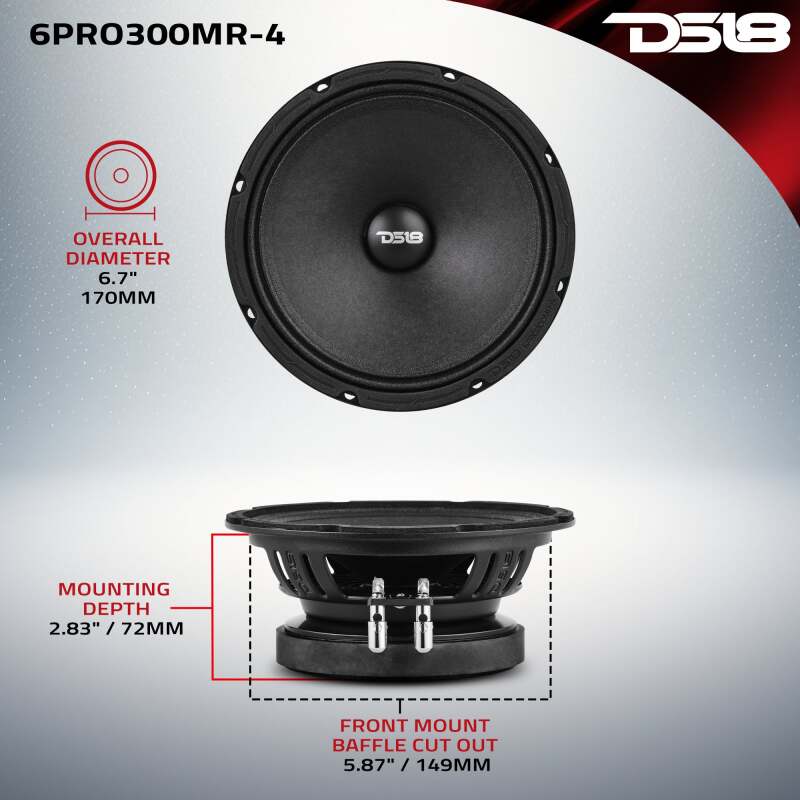 DS18 6.5in 150 Watts RMS 4 ohm Mid-Range Loudspeaker High Sensitivity 102dB