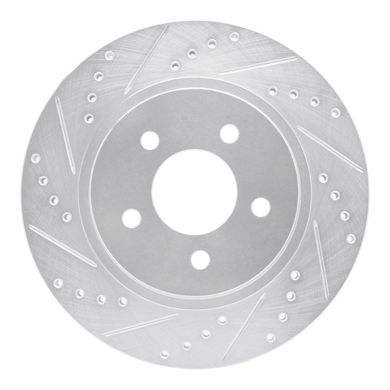 R1 05-14 Ford Mustang Rear Left Drilled & Slotted Silver Brake Rotor