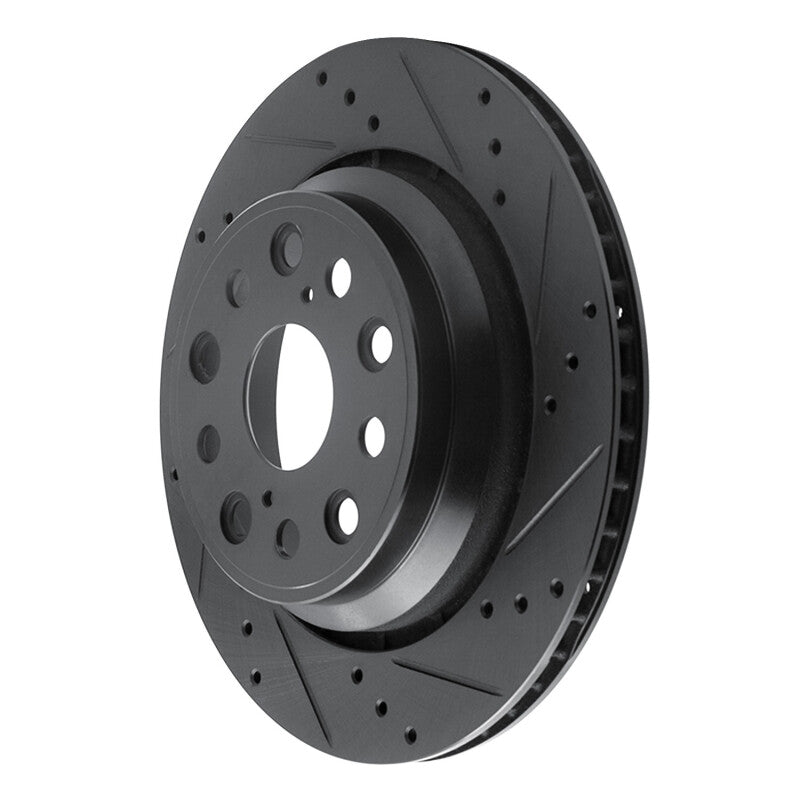 R1 07-17 Lexus LS460 Rear Right Drilled & Slotted Black Brake Rotor