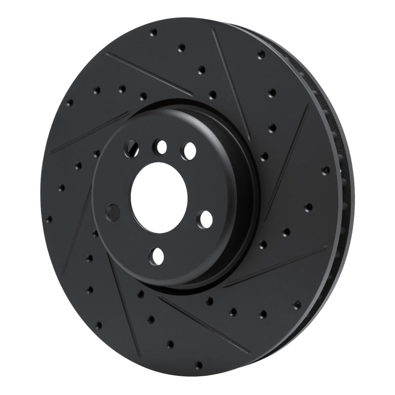 R1 16-25 BMW 330e Left Front Drilled & Slotted Black Brake Rotor
